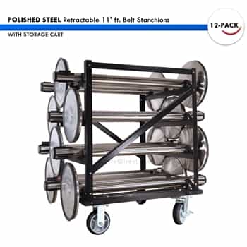 Belt Baricade - SET: 12 POLISHED STEEL Retractable 11' ft. Belt ...